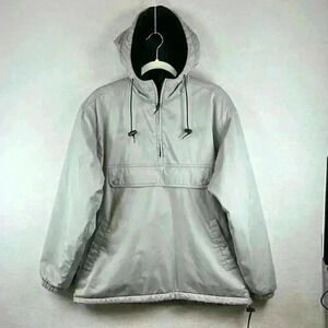 J Crew Sport Hooded Jacket Men's Sz Small Gray 1/4 Zip Pullover Fleece Lined